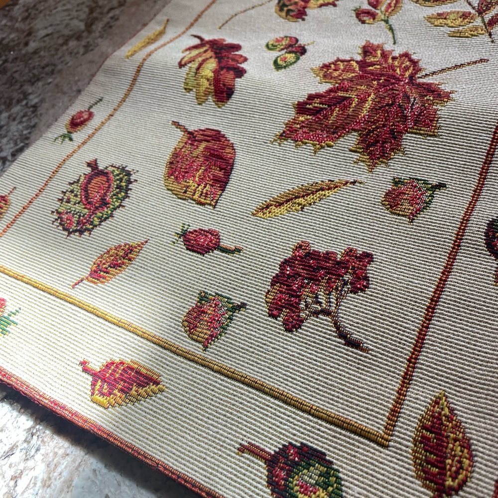 Autumn Leaves Woven Table Runner - Cream, Red & Gold - Picture 3 of 6